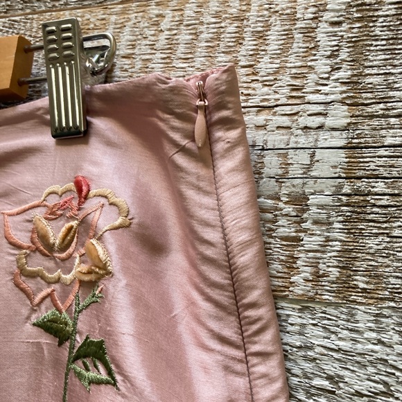 🏷 Odille | Silk Embroidered Flounce Midi Skirt - 6, Pink - Picture 3 of 9